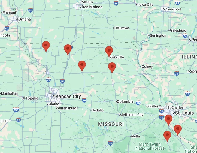 map showing 8 office locations